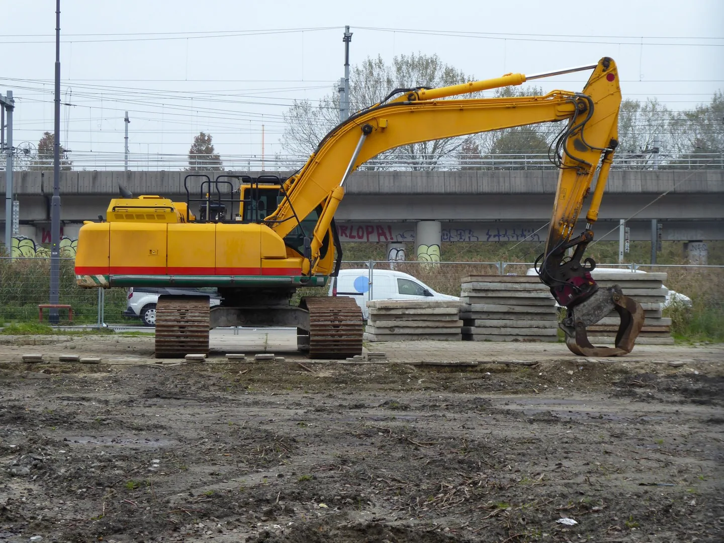 Hydraulic excavator at a construction site