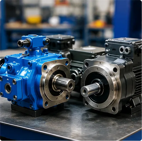 Hydraulic pumps and motor units prepared for workshop service