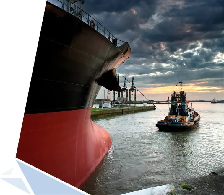 Marine vessel in an industrial port